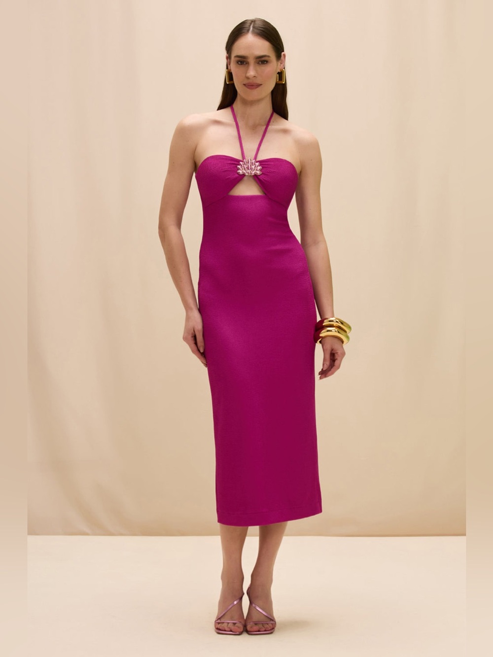 PatBO Pink Halter Neck Hilda Knit Midi Dress S NWT